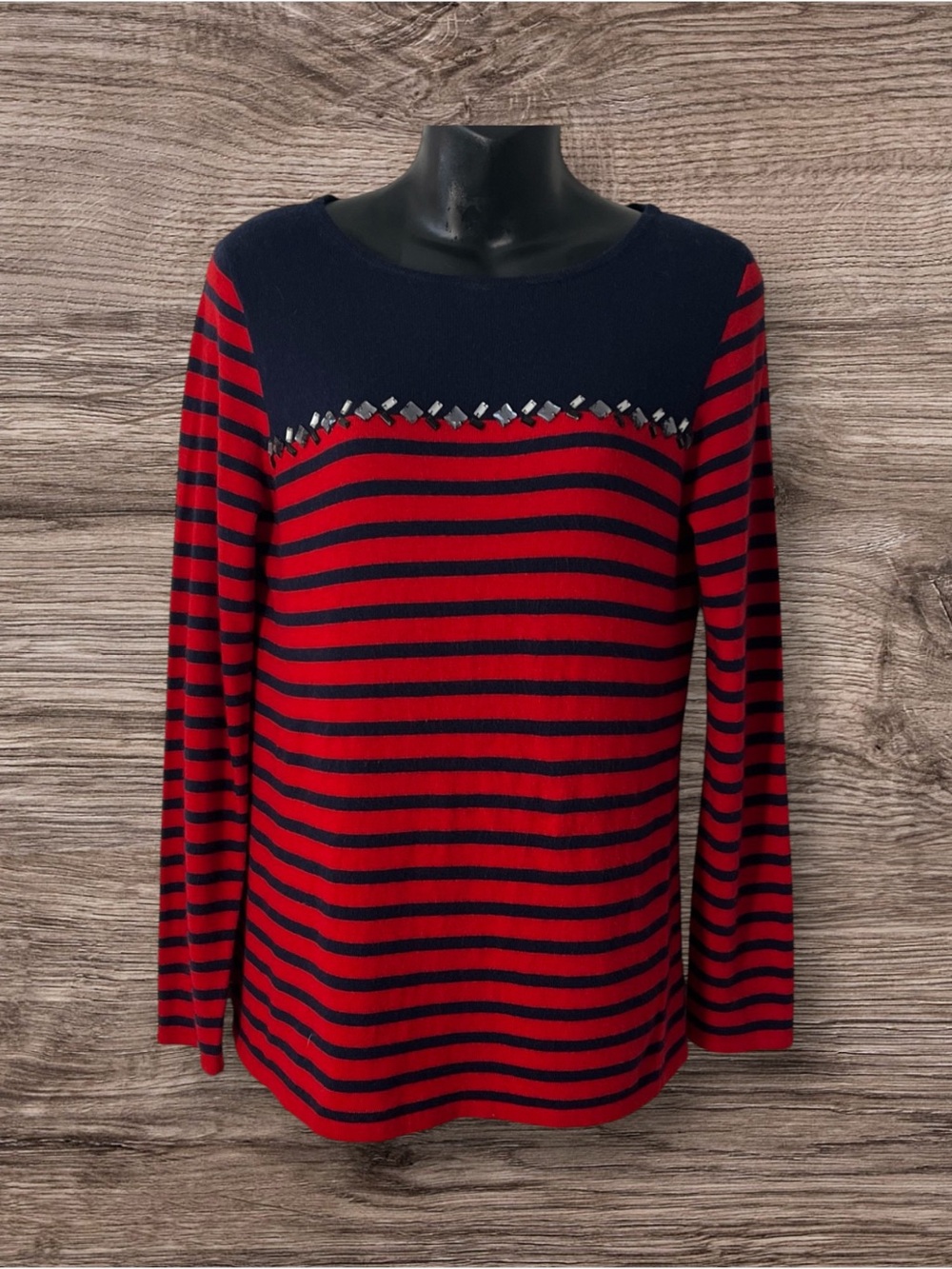 NWT J Crew Breton - navy&red stripped wool blend sweater Sz M